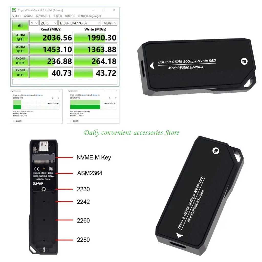 

Элегантный черный корпус для жесткого диска NVMe M.2 97QB с разъемом USB C PH802-2364