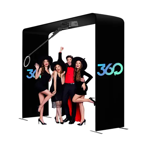 Portable Photo Booth 360 Selfie Overhead 360 Photobooth Automatic with Ring Light,Free Logo,for Party Wedding Rental Event