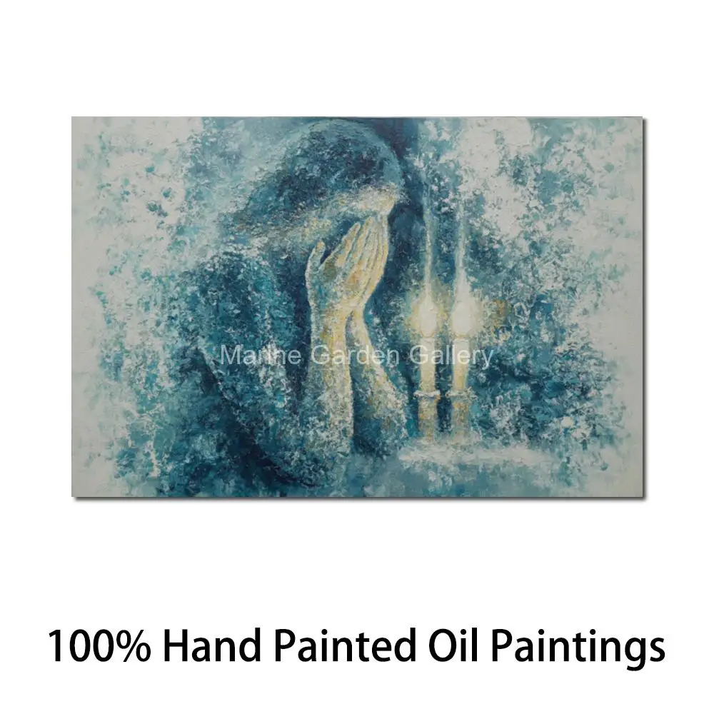 

Еврейская Ханука, Менора, картина, ручная роспись, холст, художественное освещение, свечи, синее современное произведение искусства для Иудаики, декор столовой