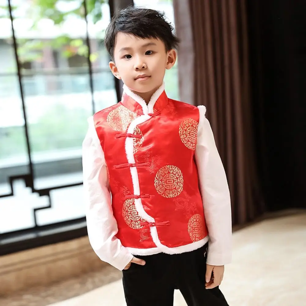 

Traditional Style Fleece Winter Vest Coat Floral Colorful Traditional Tang Suit Tops Thermal Warm Kids Outfits Winter