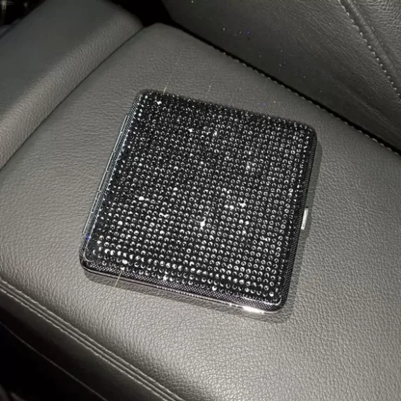 Mit Diamanten besetztes Damen-Zigarettenetui, personalisiertes Push-Pull-Zigarettenetui mit verstecktem Knopf und Blitzdiamanten