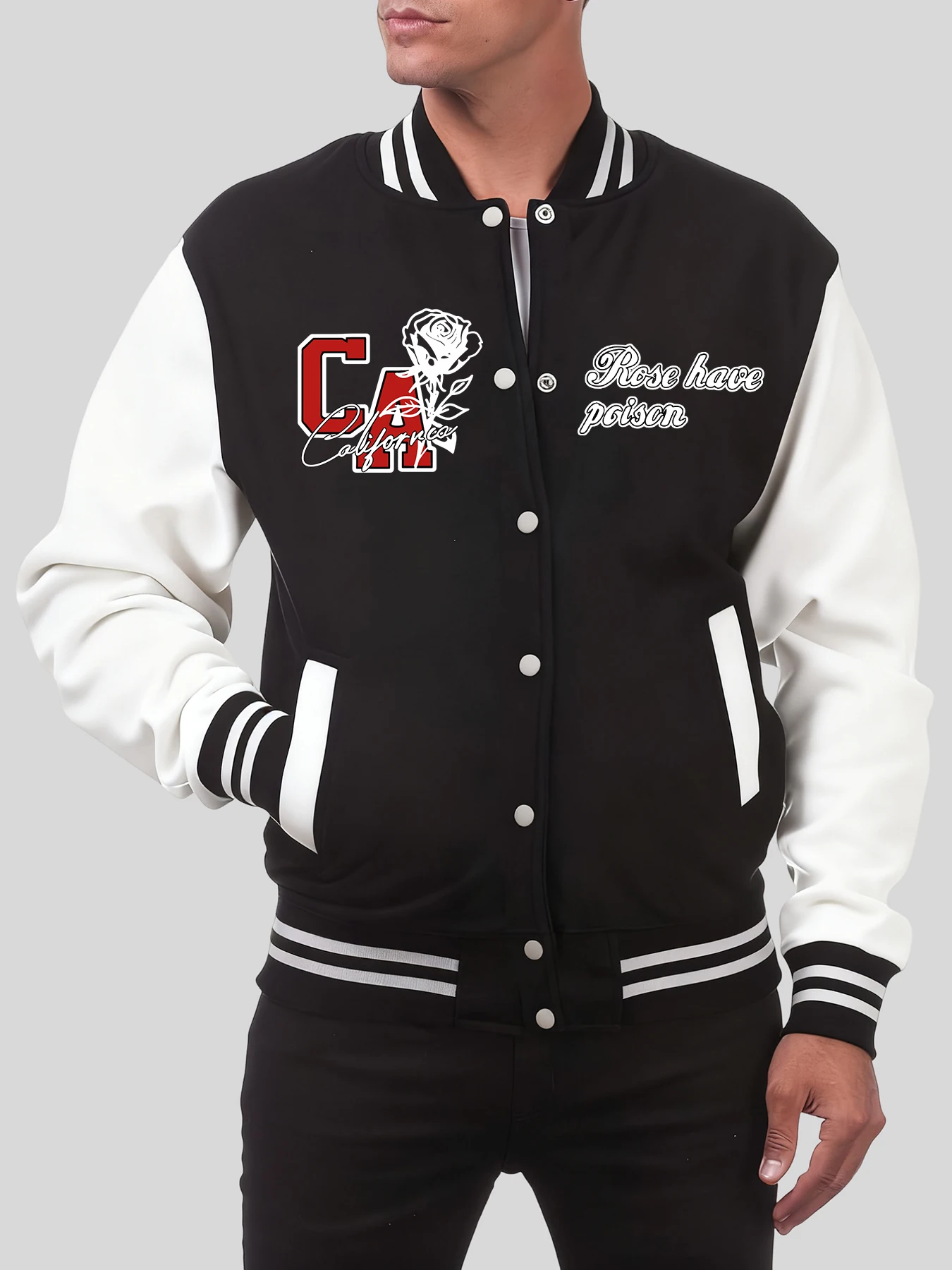 

Мужская куртка с принтами розы Калифорнии, негабаритная бейсбольная форма в стиле хип-хоп, спортивная одежда на флисовых пуговицах, мужская осенняя повседневная одежда