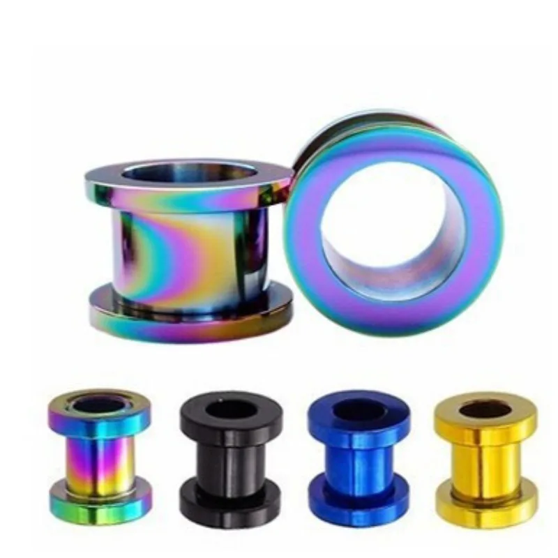 1 Pair Colorful Pulley Style Titanium Steel Ear Dilator, Stainless Steel Human Piercing Hollow Ear Expansion Accessory