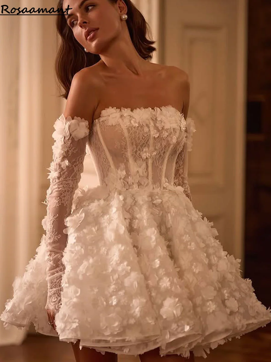 

Mini Detached Sleeves Prom Dresses Flower Lace Embroidery Homecoming Dress Haitian Beach Short Wedding Dresses
