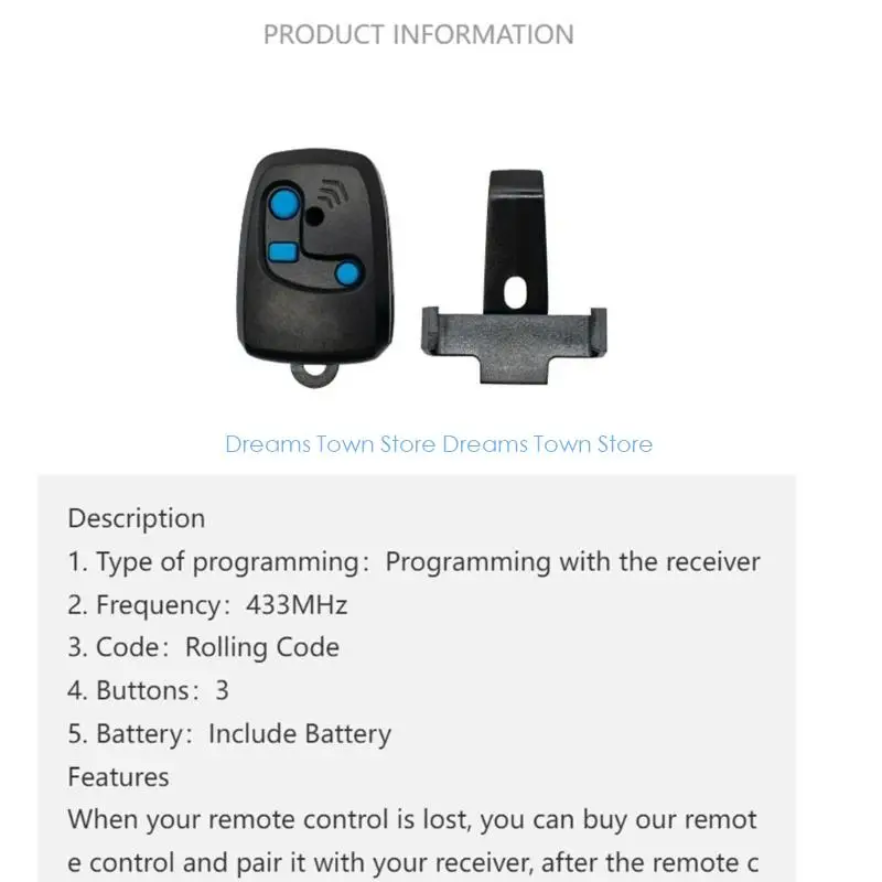 Transmisor remoto garaje con código variable HX6A, 433 MHz, batería 3 botones incluida