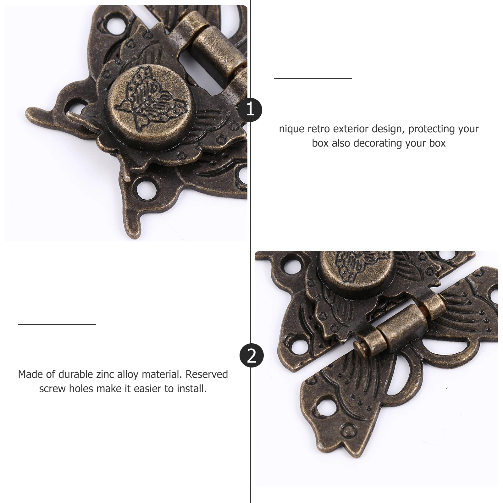 

2pcs Butterfly Lock Hidden Hook Wooden Case Hasp Vintage Style Concealed Jewelry Box Retro Shape Latch Zinc Alloy