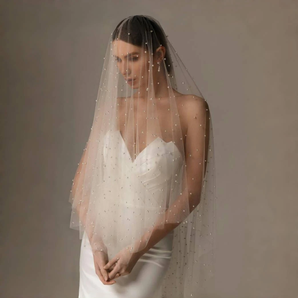 Voile de Mariage en Tulle Doux Perlé à 2 Niveaux pour Patients, avec Bord Découpé, Blush, avec Peigne, Accessoires pour Mariée, G114