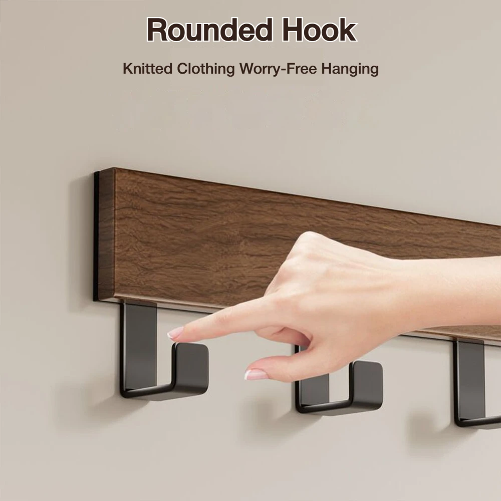 No Punching Walnut Wood Wall-Mounted Wood Hook No Punching Creative Clothes Hook Indoor Entrance Door Clothes Storage Organizer