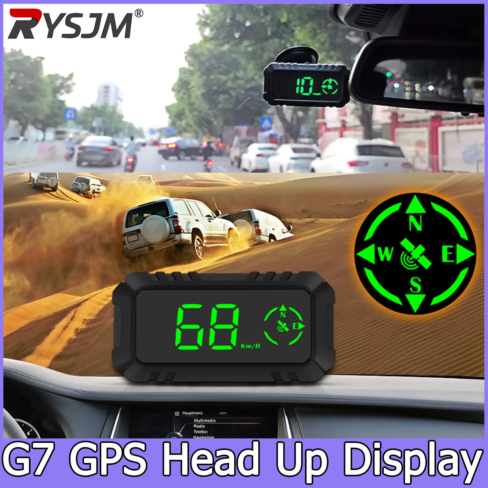 G7 GPS Speedometer Compass Head-Up Display Meter HUD Speed TRIP Driving Direction Overspeed Alarm Fatigue Driving Reminde