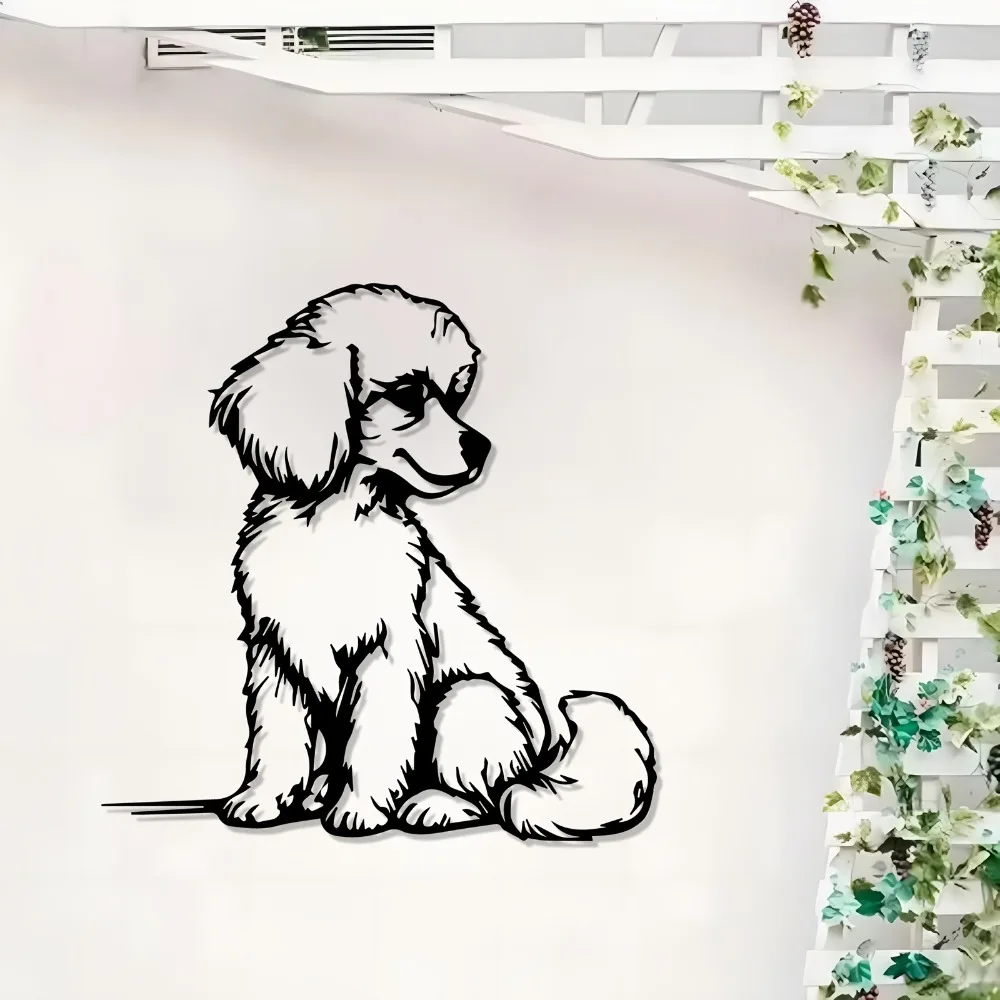 Cute Poodle Iron Wall Art Metal Decor Pet Lover Living Room Garden Fence Hook Rustproof Gift Ornament