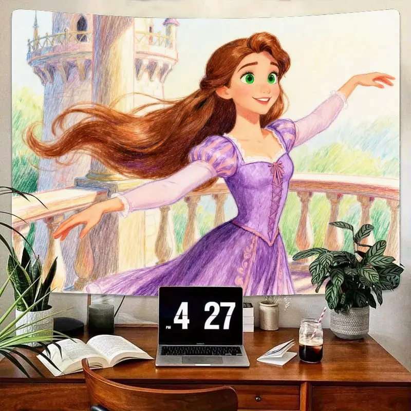 

1PC Princess Rapunzel Purple Dress Tapestry Fantasy Kawaii Girl Gift Modern Polyester Wall Art Living Room Bedroom Dorm Decor.