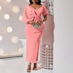 Women's 2025 new sexy big bow split dress wrap hip skirt dress