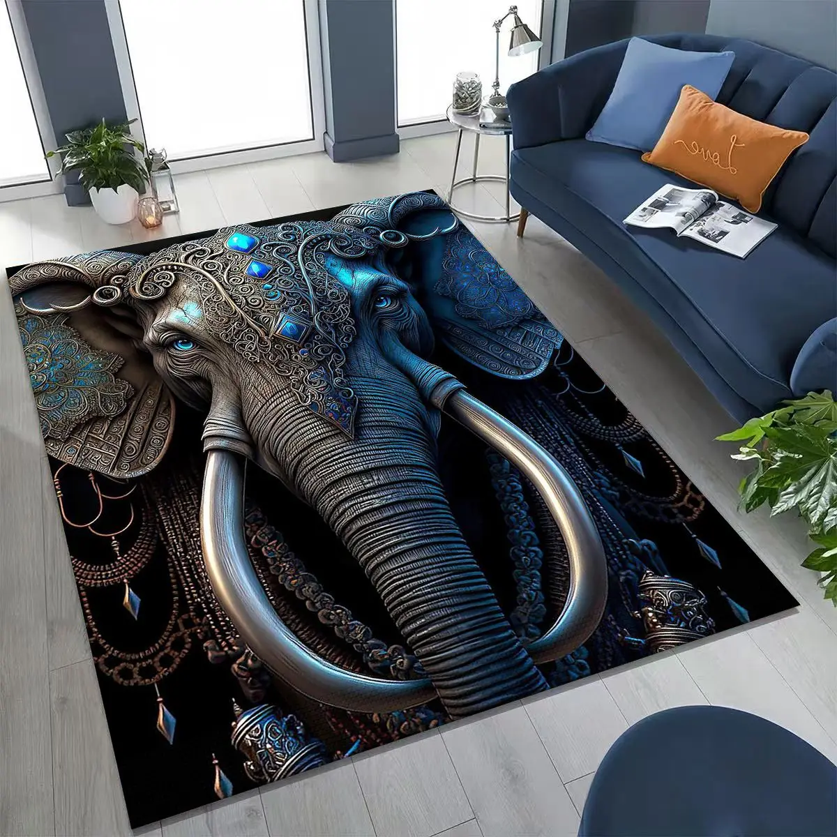 

27 Style Wisdom Elephant Cartoon Rug for Bedroom Living Room Sofa Home Doormat Decor,Large Kids Play Non-slip Floor Mat Gift
