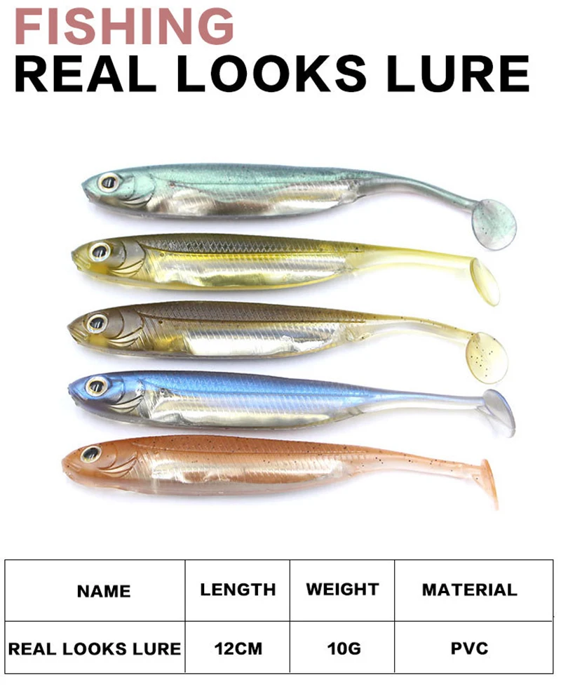 PRO BEROS 5Pcs Weiche Angeln Locken Silikon Köder 6g/10g Shad Wobbler Handwerk Gummi Fisch Swimbait für Bass Perc Hecht Zander – Detail 1