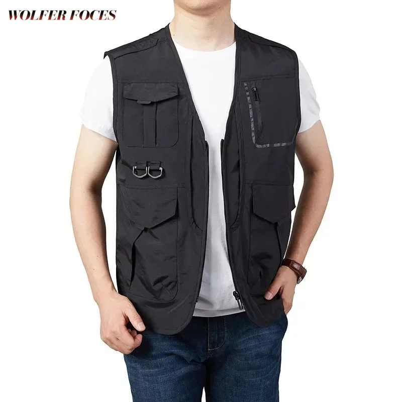 

Vest Men Hunting Windbreaker Denim Fishing Vests Professional Casual Man Jacket Waterproof Motorcyclist Male Sleeveless Jackets