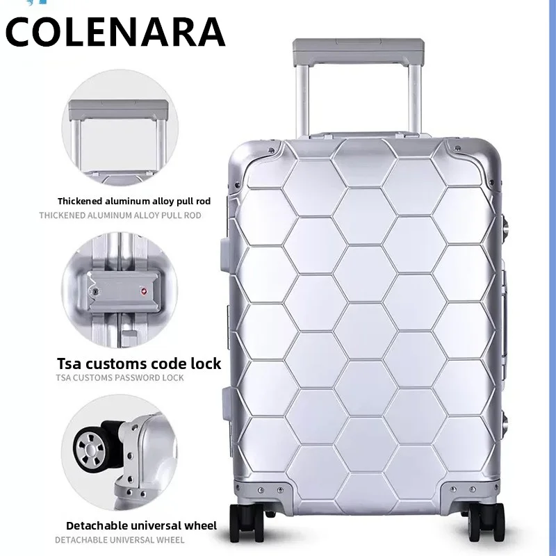 

COLENARA All Aluminum Alloy Suitcase 20 Inch Business Travel Luggage Large Capacity Password Cabin Rolling Luggage Bag
