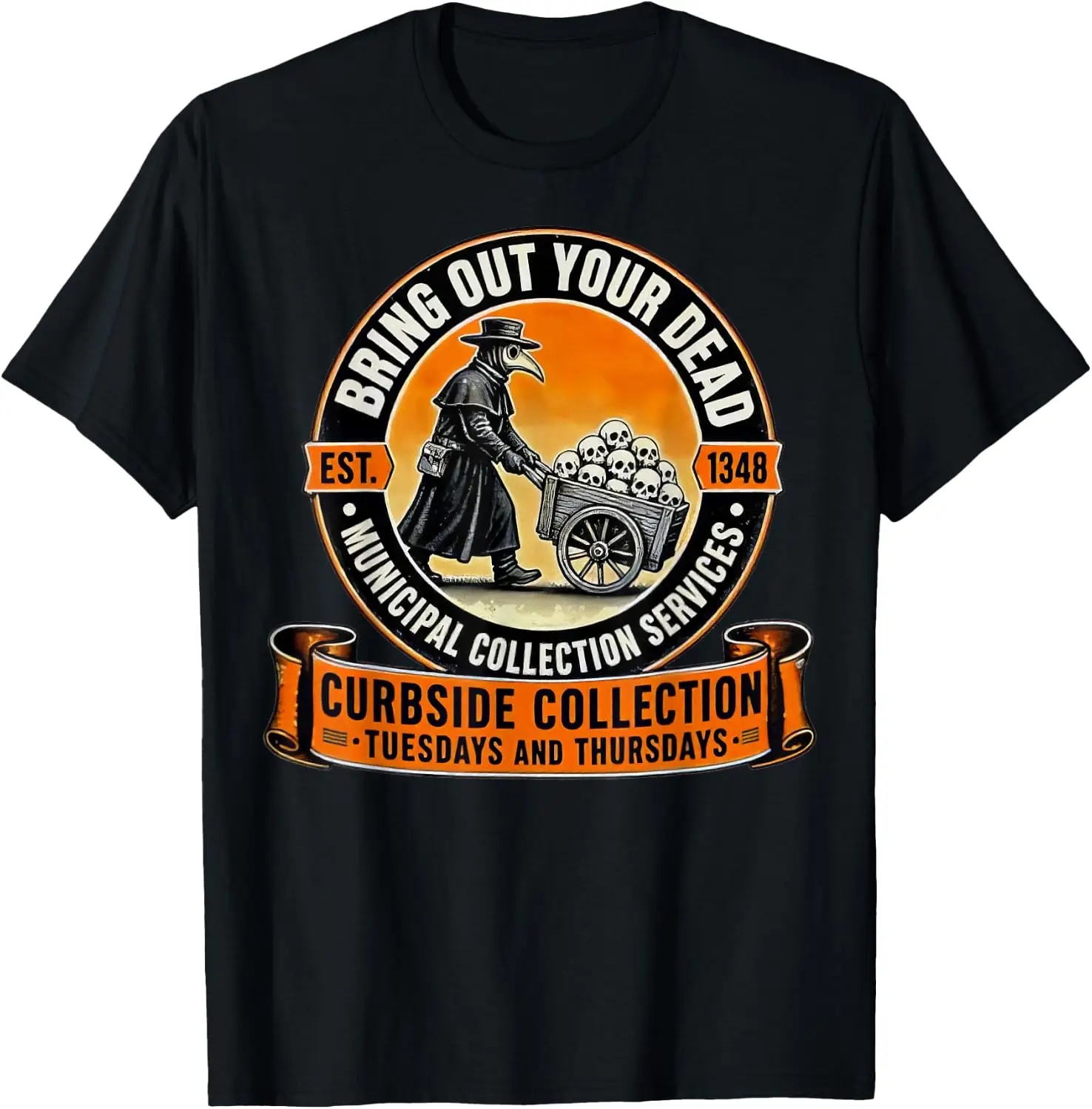 Plague Doctor Bring Out Your Dead Est 1348 Municipal T-Shirt 100% Cotton Trendy Y2K Short-Sleeve Tee-Soft, Quick-Drying,