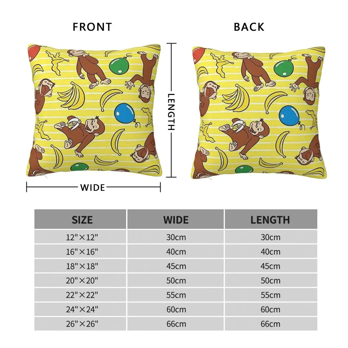 George The Curious Monkey Square Pillowcase Cushion Cover Pillow Case Throw Pillow Cover for Home Sofa Living Room