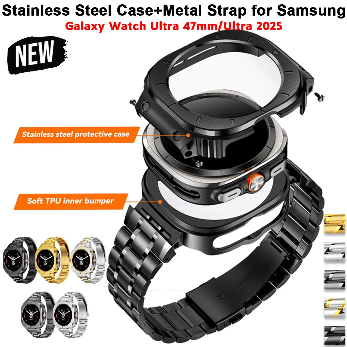 

Stainless Steel Case+Metal Strap for Samsung Galaxy Watch Ultra 47mm Sport Bracelet for Galaxy Watch Ultra 2025 Protective Case