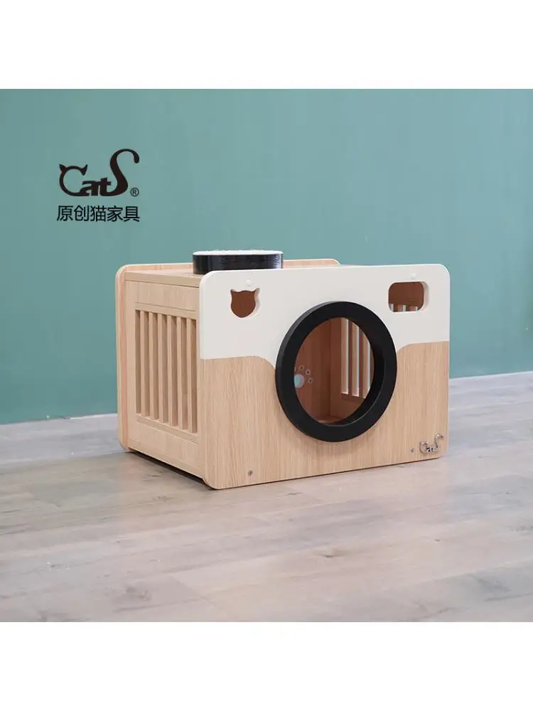 

Cat Furniture Retro Color Matching Wooden Cat House Cat Litter Cat Toy