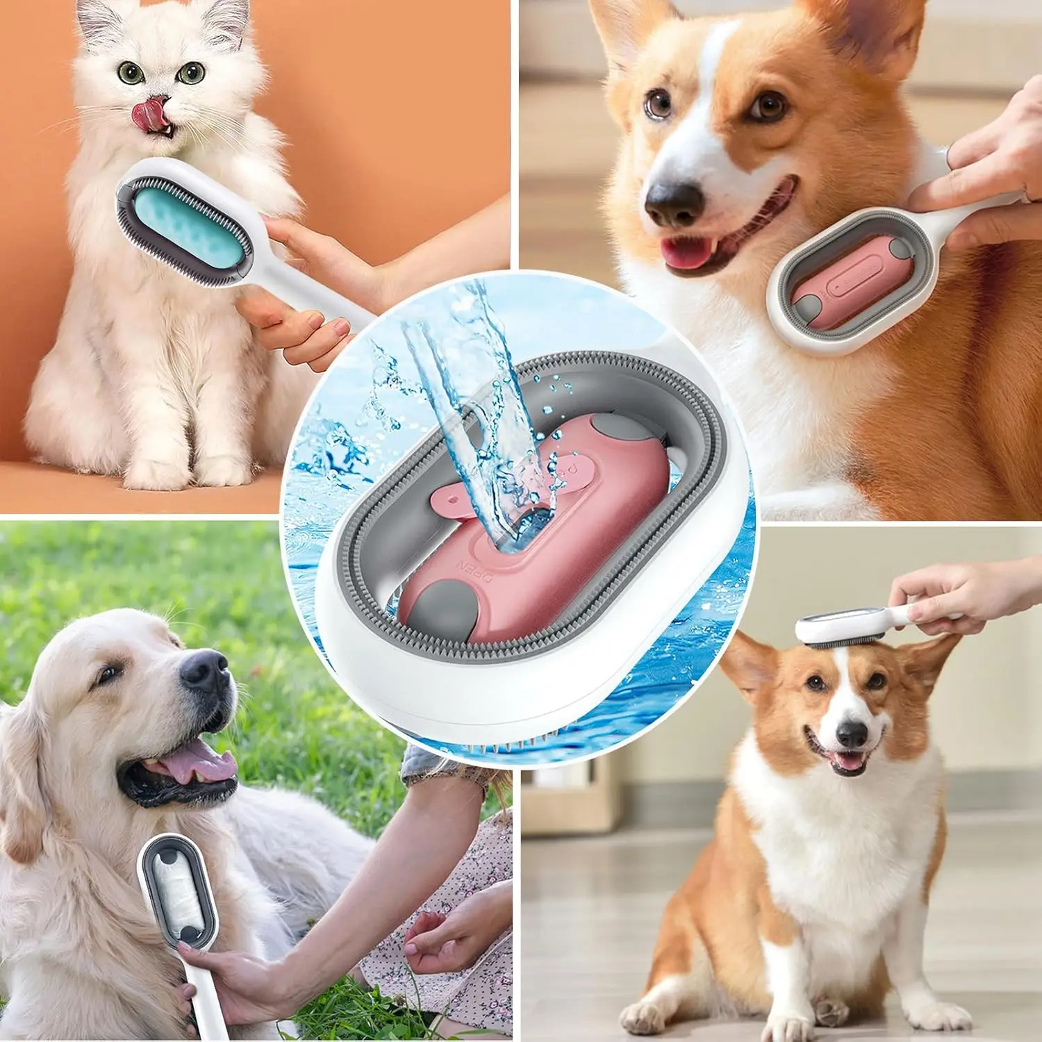 Clean Cat Hair Removal Comb with Wipes for Dog Cat Silicone Pet Grooming Comb with Wipe and Water Tank Pet Product Accessories