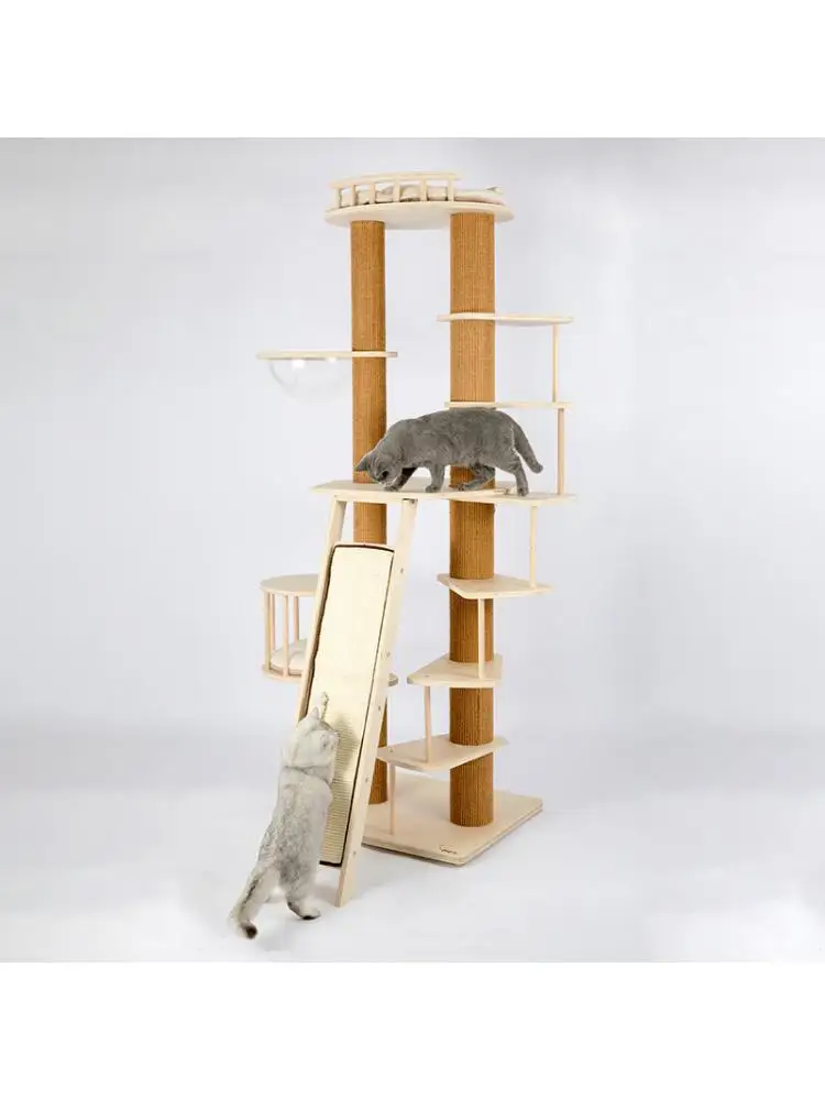 Solid Wood Cat Climbing Frame Cat Litter Cat Tree Large Cat Frame Cat House Villa Space Cup Cat Furniture