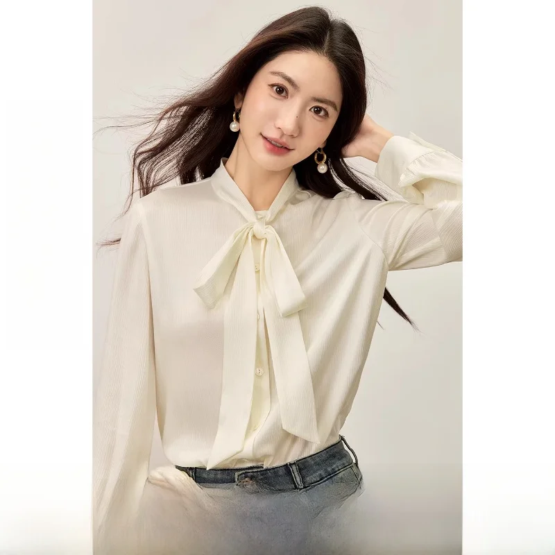 

Элегантный женский топ Ele Commuting 2026: атласный, с длинным рукавом, на одной пуговице, из шифона, для деловых встреч