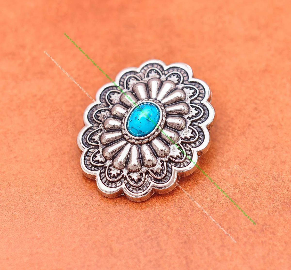 35*28MM Antik Silber Ethnische Indische Blumenkunst Himmelblau Türkis Concho Screwback Für Lederhandwerk Gürteltasche Hut Hardware – Detail 12