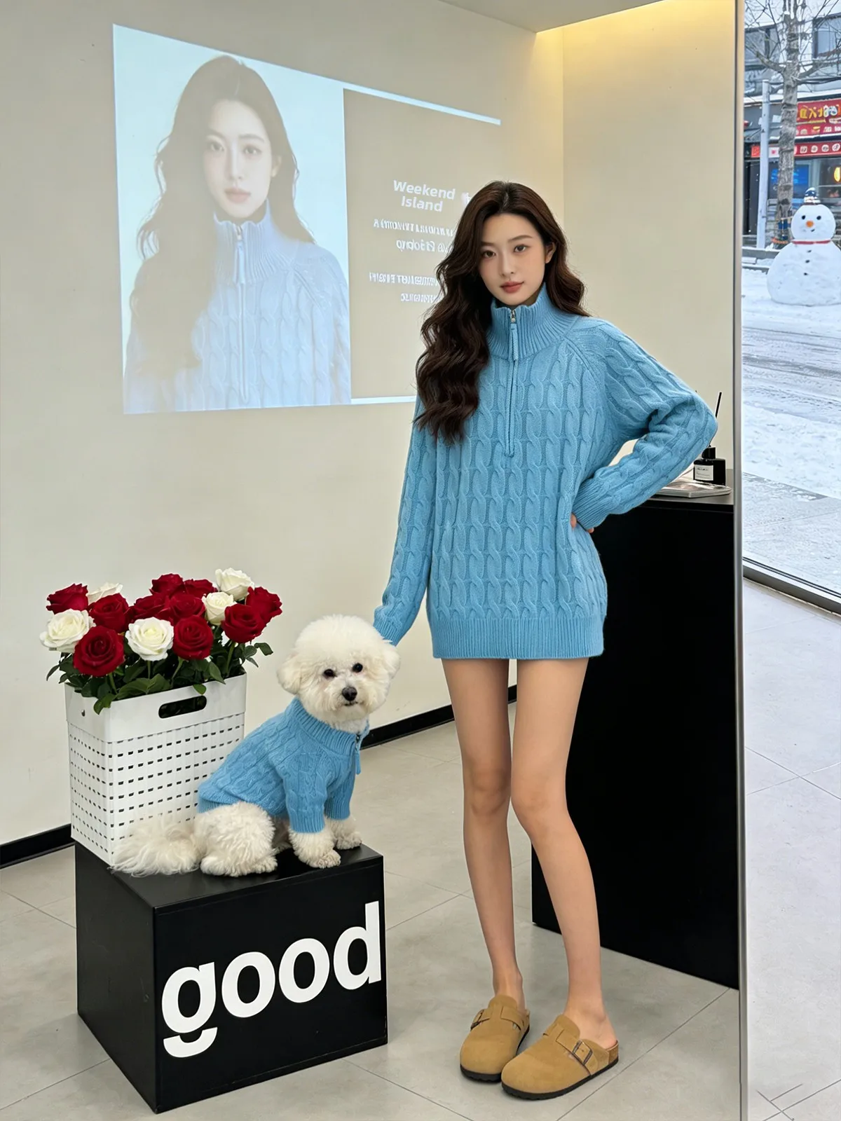 

Blue Stand Collar f Zip Knitted Long Sve Sweater Women's Casual Sle Spring New plus Size Slimming Top