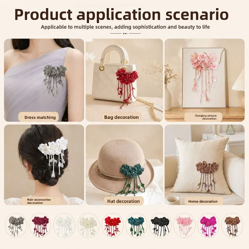 Handmade Beaded Three-dimensional Chiffon Rose Brooch Dress Bag DIY Decorative Clothing Accessories