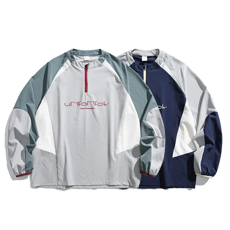 

Men Splice Fashion Loose Casual Outdoor Quick Dry Sport Zipper Pullover Sweatshirt Boy Girl Varsity T Shirt Cityboy Hoodie Tops