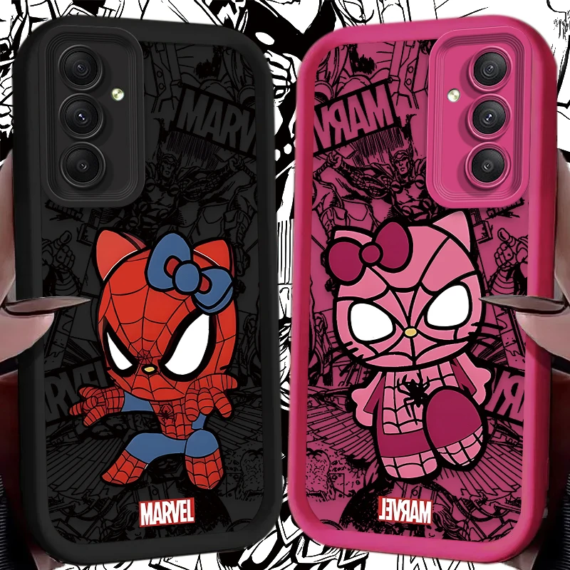 Spider Man Cute Hello Kitty Soft Phone Case for Samsung Galaxy A25 A35 A55 A15 A05 A05S A24 A13 A23 A12 A22 A32 A52 A52S A72 A11