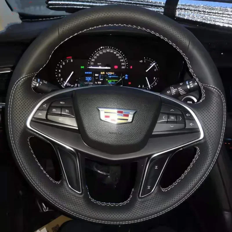 

Сшитый вручную кожаный замшевый чехол на руль из углеродного волокна для Cadillac XT4 XT5 CT6 XT6 CT5 ATSL, аксессуары для внутреннего автомобиля