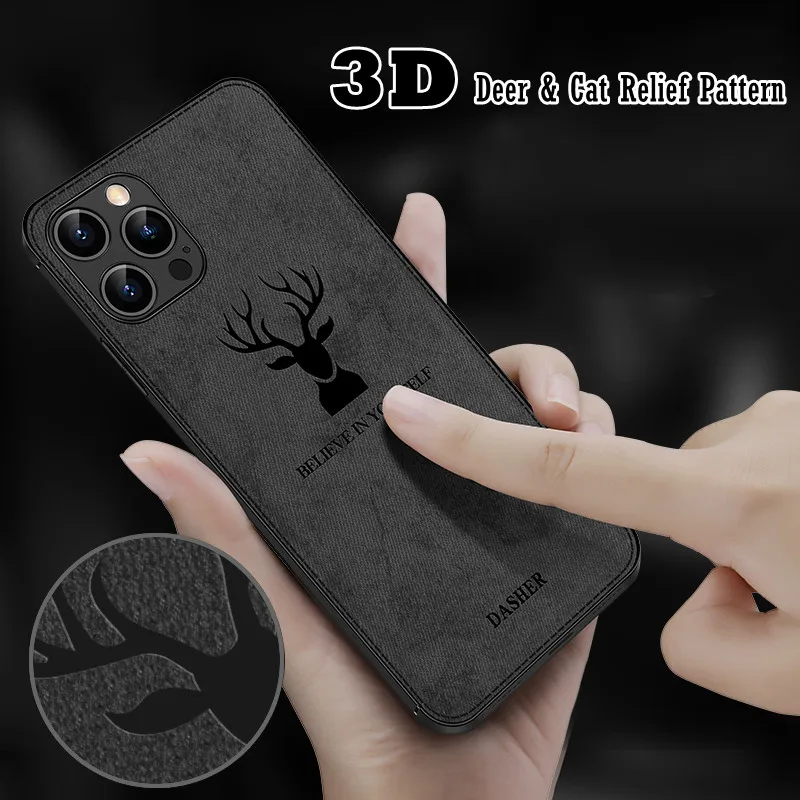 Fashion Cloth Case For iPhone XR X Xs Max 11 12 13 14 15 16 Pro Max 12 13 Mini 7 8 SE2 Build-in Magnet iron Cover Deer Cat Shell