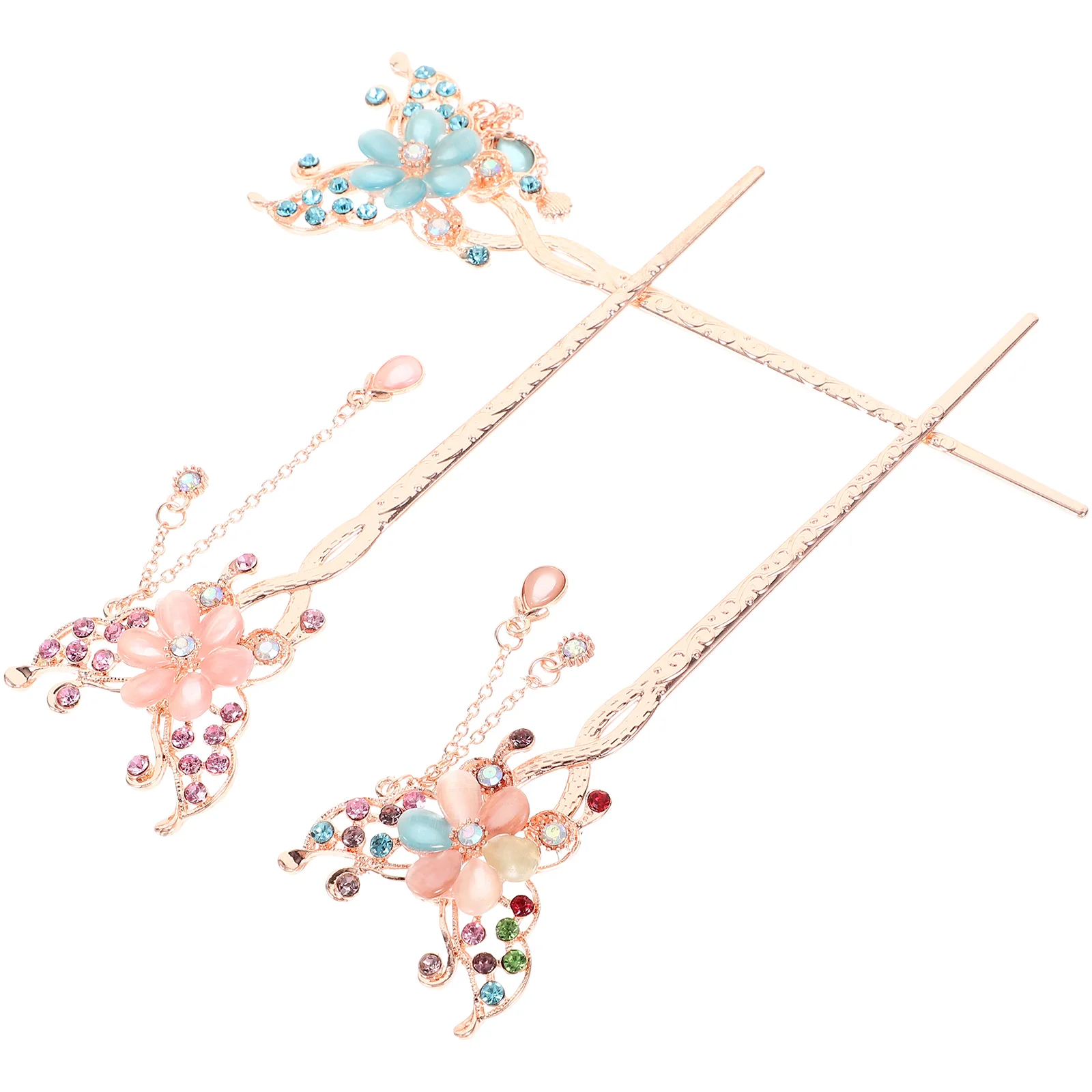 

3pcs Black Alloy Chinese Flower Hair Sticks for Long Hair Women Accessories Hanfu Cosplay Bun Hairstyle Chignon Pin