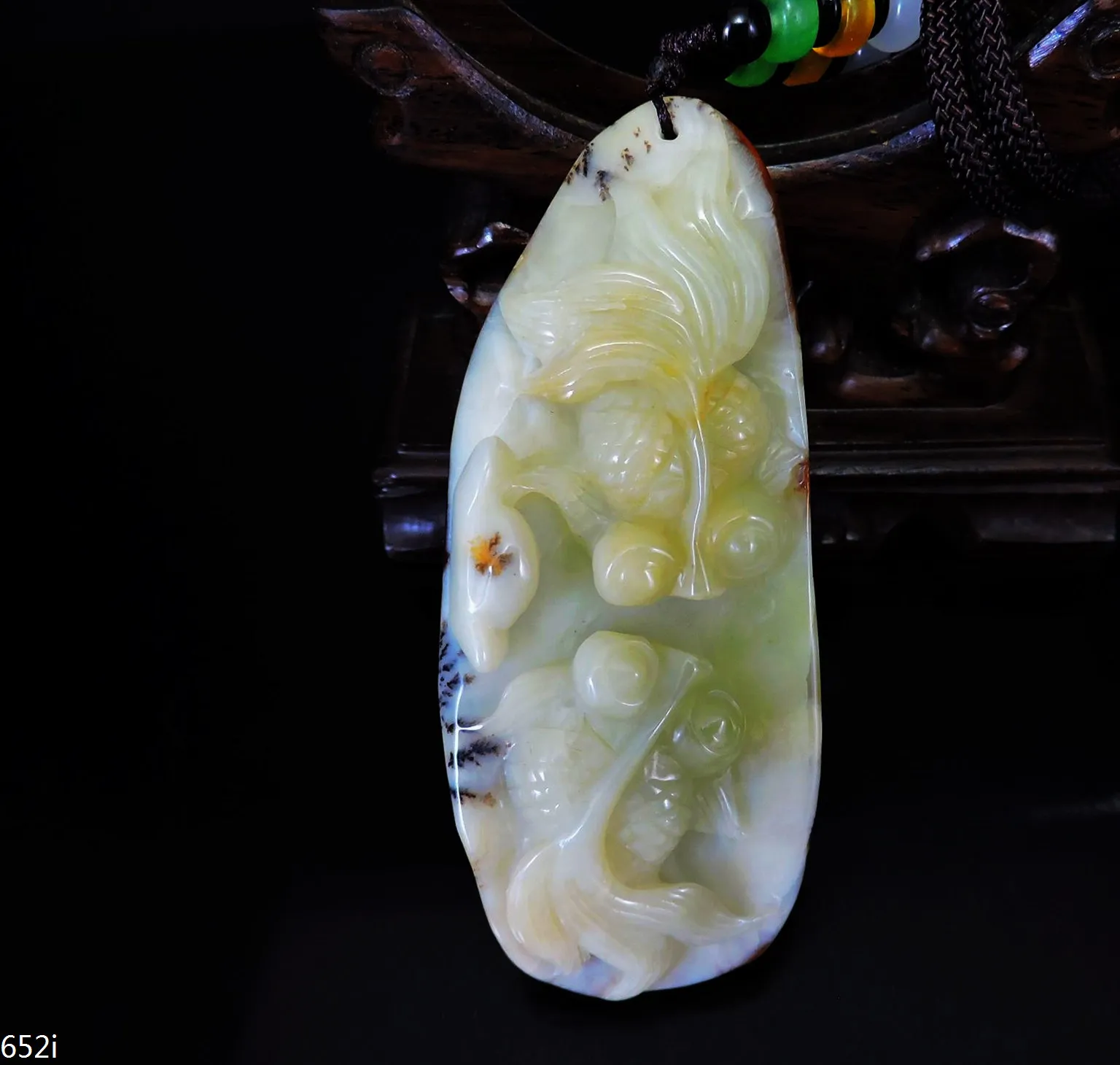 

Jade Jewelry Natural Jade Pendant Necklace Hand-Carved goldfish&treasure Jadeite Necklace Pendant Gift No Treatment 652i