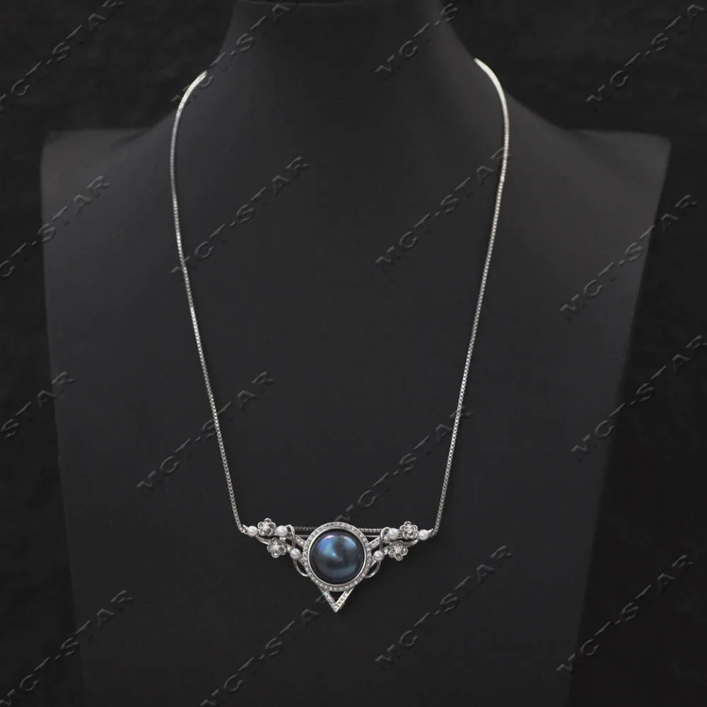 MCT·STAR Starlight in the Dark Night 54mm Blue South Sea Mabe Pearl CZ Pendant Brooch (Z14430)
