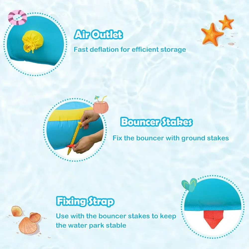 Iatable waterglijbaan, gigantisch waterglijbaanpark voor kinderen achtertuin buitenplezier met dubbele lange glijbanen, 950 W blazer, klimmen