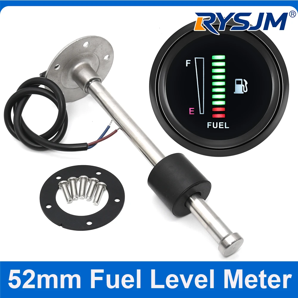 Medidor de nivel de combustible para coche/barco con 10 LED, para sensor de nivel de combustible de 240-33 ohmios, 52 mm, ultrafino, medidor de gasolina automático, medidor de aceite universal de 12 V