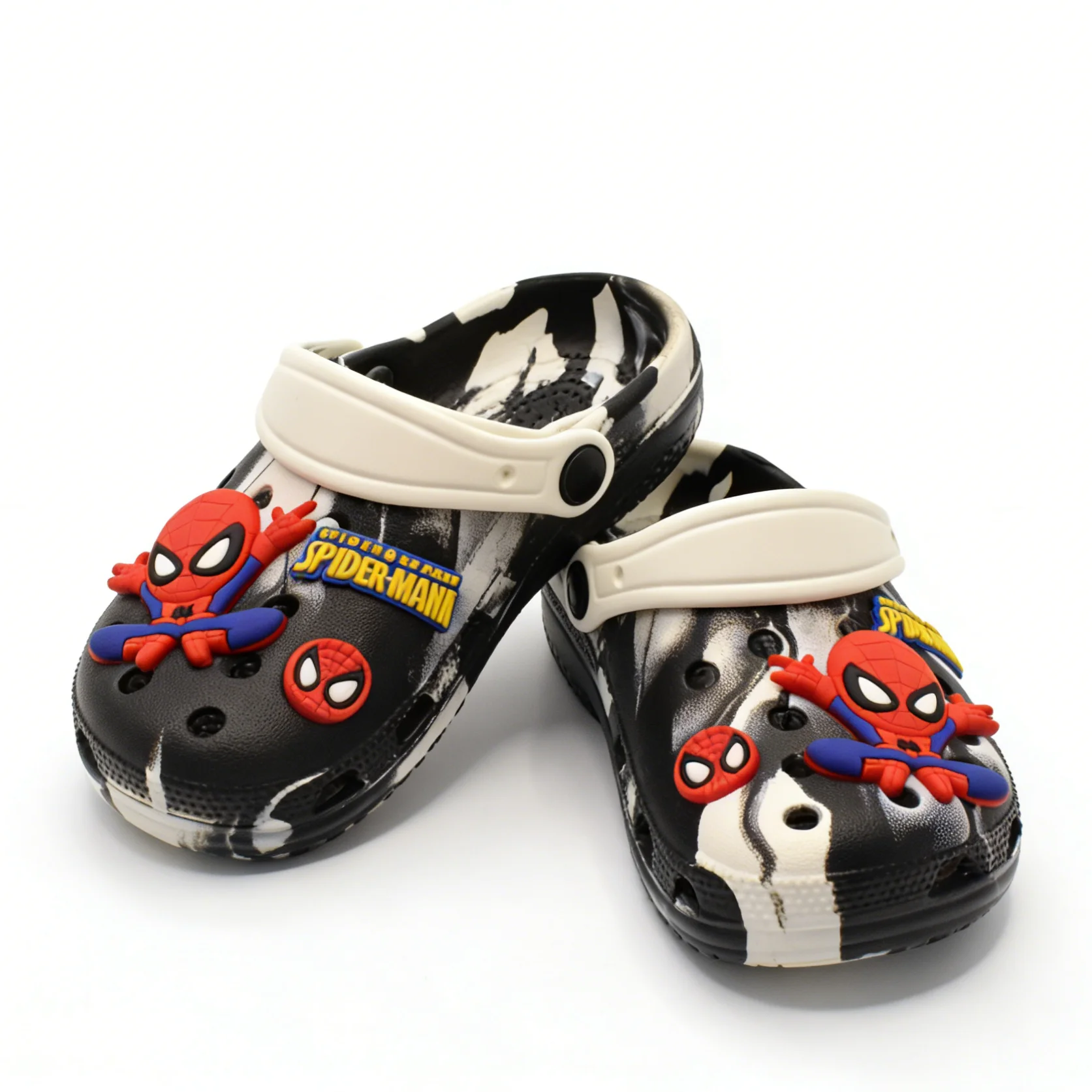 Pantofole per bambini Marvel Boys Spider-Man Fashion EVA Summer Outdoor Scarpe da spiaggia con fondo piatto e fondo morbido Bianco Nero Taglia 24-35
