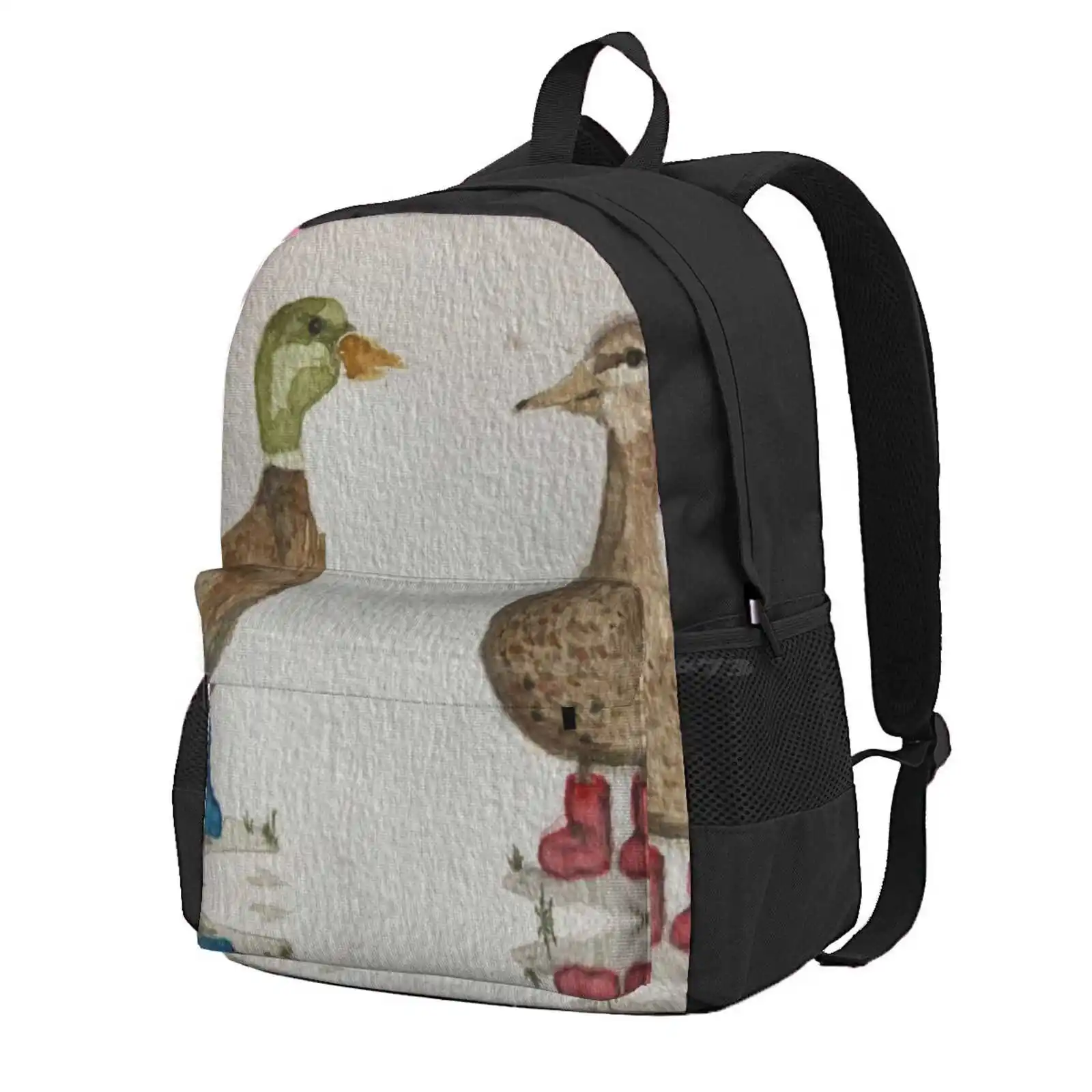 Duckies In Wellies Hot Sale Schoolbag Backpack Fashion Bags Ducks Wellies Watercolour Cute Pair Sweet