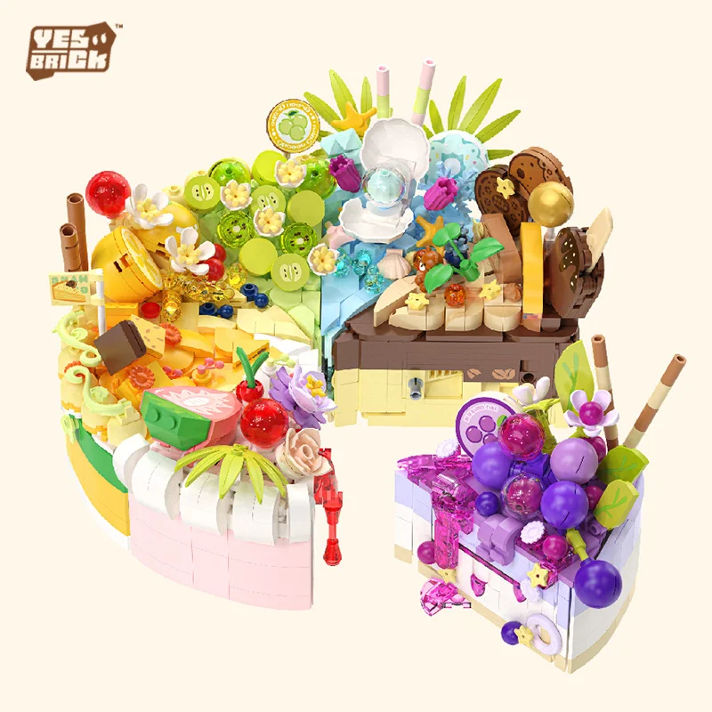 

Birthday Cake Dessert Kit Constructor Blocks Home Decoration Bouquet Food Building Block Toy Assembly Toy Children Girl Adult