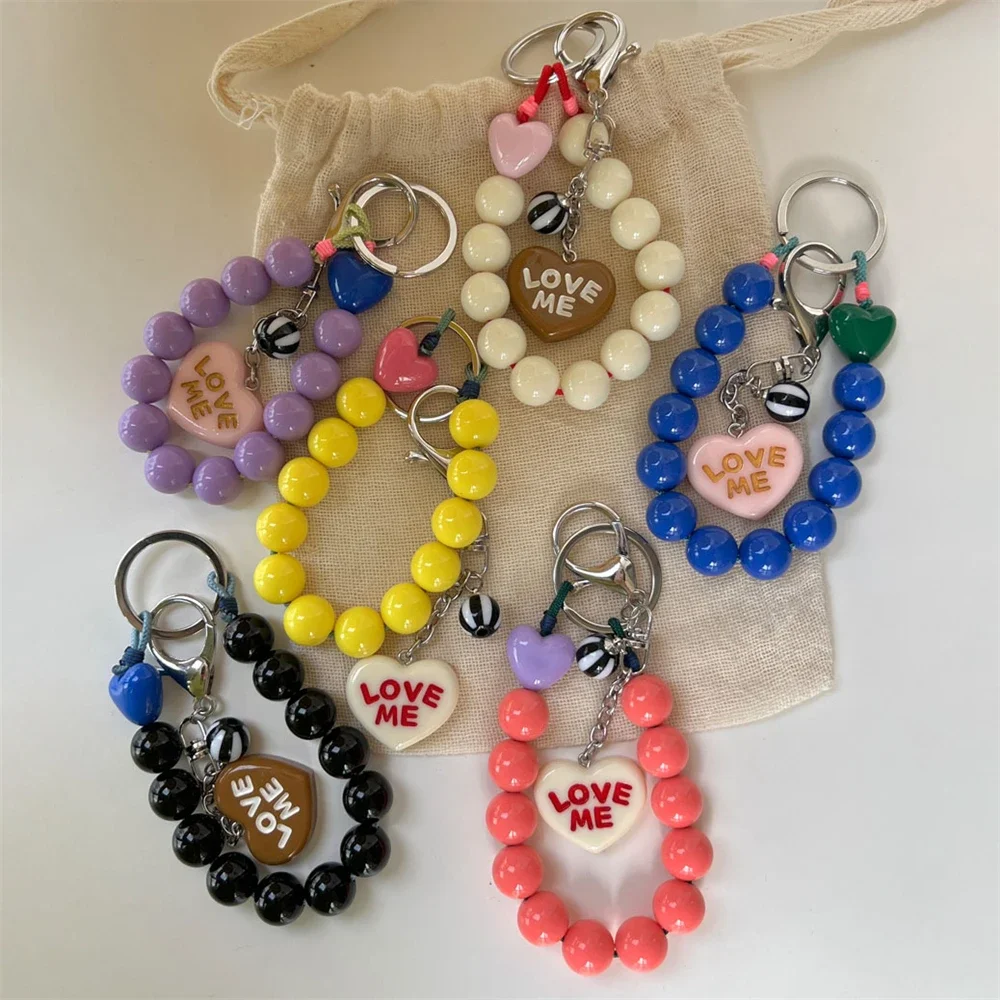 

Корейский милый браслет с сердечком из бисера, красочный сладкий браслет для телефона для iPhone, женские аксессуары, анти-потерянная цепочка, ремешок, подвесной шнур