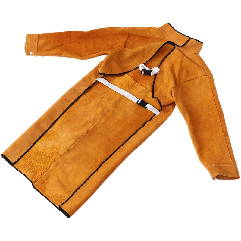 HOT 120Cm Welding Apron Flame Retardant Long Sleeve Welder Protective Clothing Split Leather Fire-Resistant