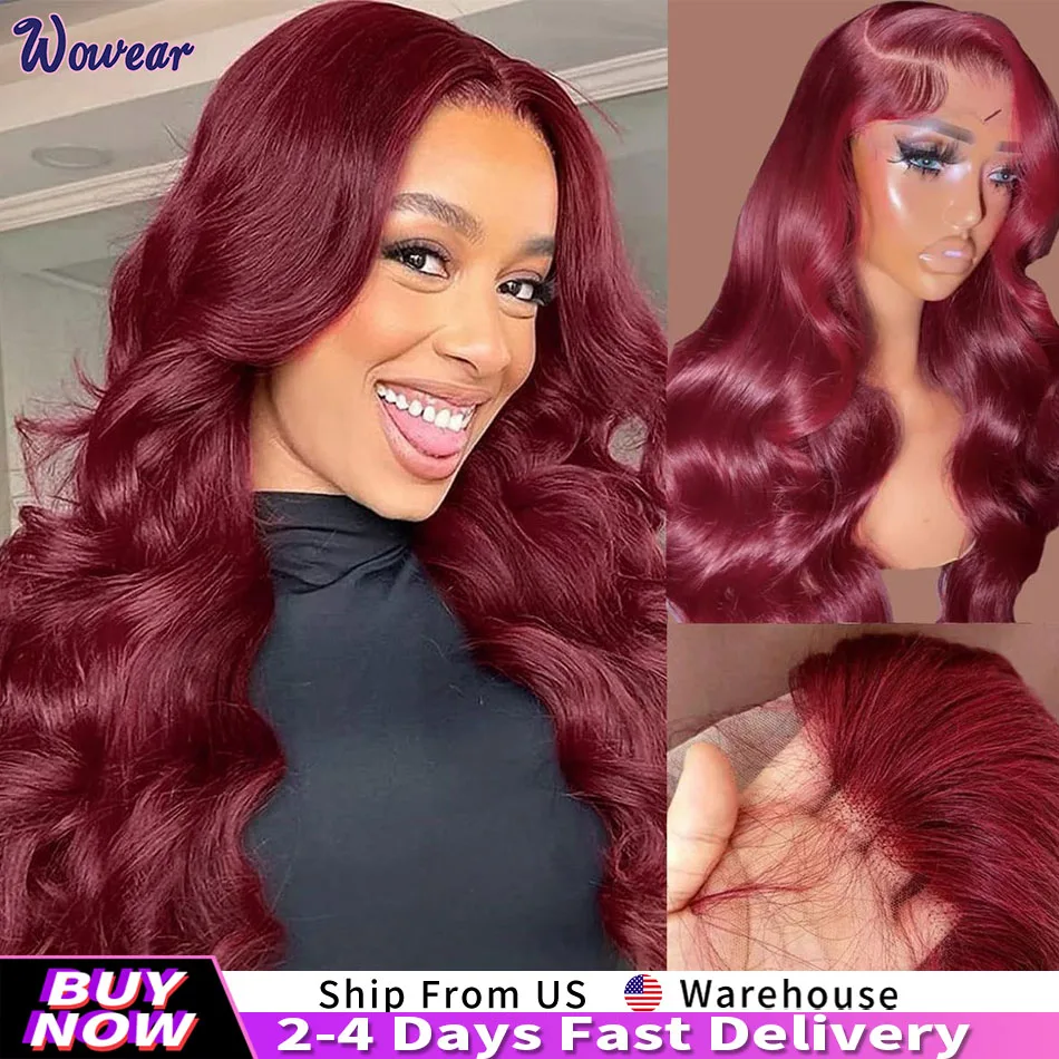 

Парик из натуральных волос Body Wave Burgundy 13x6 HD Lace Frontal, 99J красный, предварительно проработанный, 30 дюймов, 13x4 Lace Front