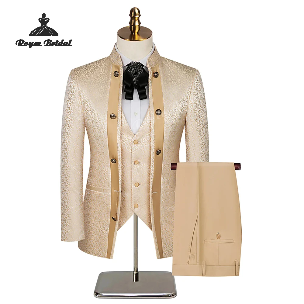 

Великолепный жаккардовый двубортный мужской свадебный костюм из трех предметов, вечерний костюм 2026, индивидуальный костюм для мужчин