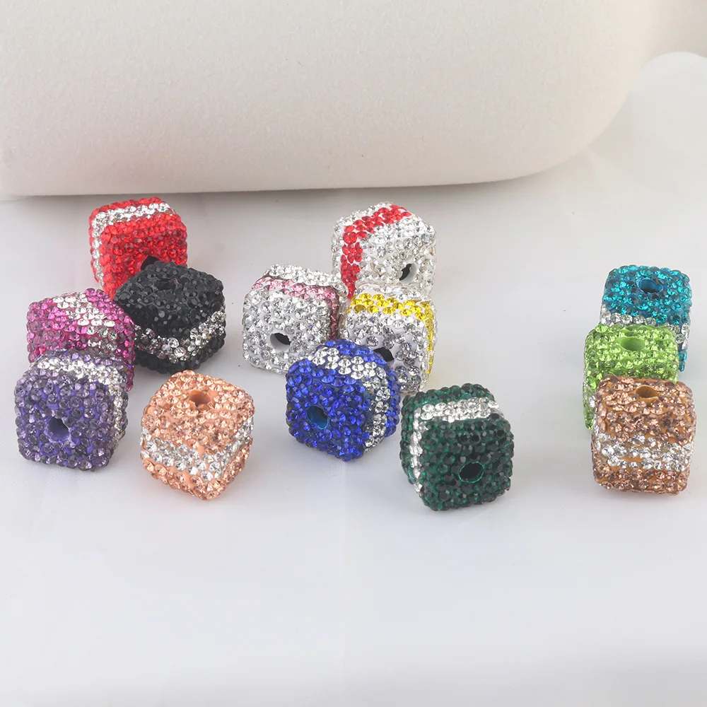 

DIY Jewelry Findings Crystal Rhinestones Polymer Clay Cube Square Beads Fit Bracelet Necklace Pen Making Ornaments 20pcs 12mm