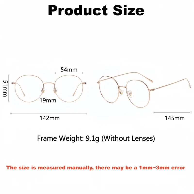 YIMARUILI Men and Women Retro Round Optical Prescription Glasses Myopia Hyperopia Progressive Titanium Alloy Formula Eyeglasses