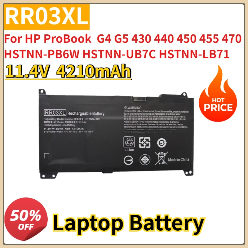 

New Laptop Battery RR03XL 11.4V 4210mAh For HP ProBook G4 G5 430 440 450 455 470 HSTNN-PB6W HSTNN-UB7C HSTNN-LB71