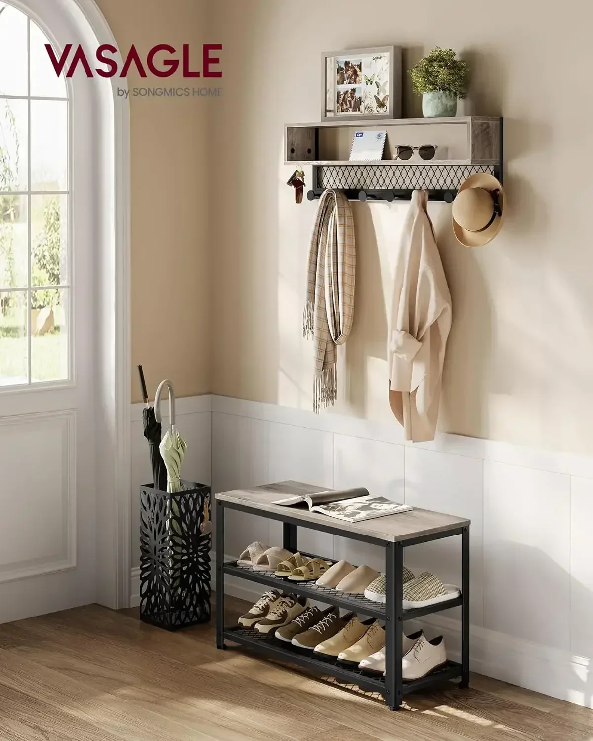 Coat Rack Shoe Bench Set, Hall Tree with Bench, Entryway Furniture, Multifunctional, Dot Coat Hooks, 2-Tier Shoe Rack